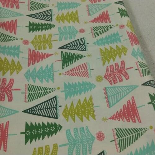 100% Cotton viaPhil Brand Colorful Christmas Tree Printed Fabric Trees Fabric Patchwork Cloth Dress Home Decor