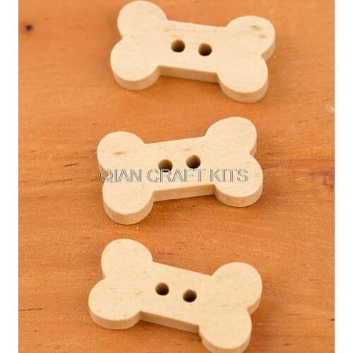 125pcs Dog Bone natural Wood Buttons Scrapbooking Sewing Craft 19mm unvarnished Handmade Accessory