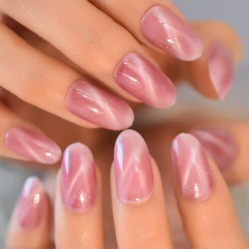 24PC Acrylic Nails Oval French False Fake Glitter Galaxy Press On Nails For Women Finger Decorations Tips