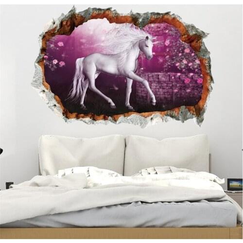 3d vivid hole Unicorn Wall Sticker Modern Art Mural Home decoration wall stickers for kids rooms