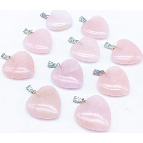 BEADZTALK 30 mm Natural Stone Heart Charm Pendant Pink Rose Crystal Stone For Her Wedding Decoration Gift DIY Pendant Jewelry