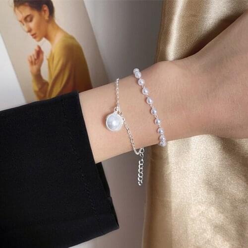 FNIO Fashion Multi-layer Pearl Pendant Bracelet For Women Girls Cute Gold Silver Color Chain Bangles Bracelets Jewelry Gift