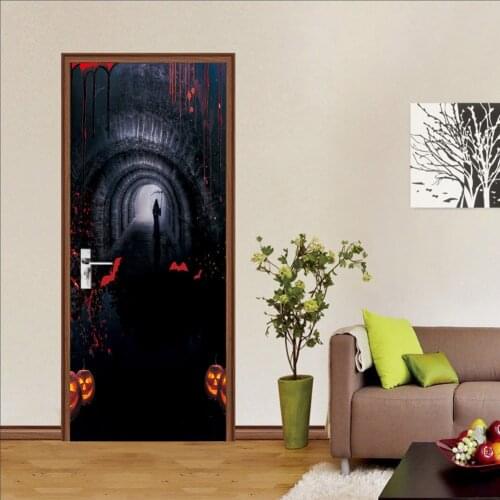 Halloween Home Decoration Door Stickers Horror Dark Holiday Bedroom Door Decals Self-Adhesive Waterproof 2-Piece Set Grim Reaper
