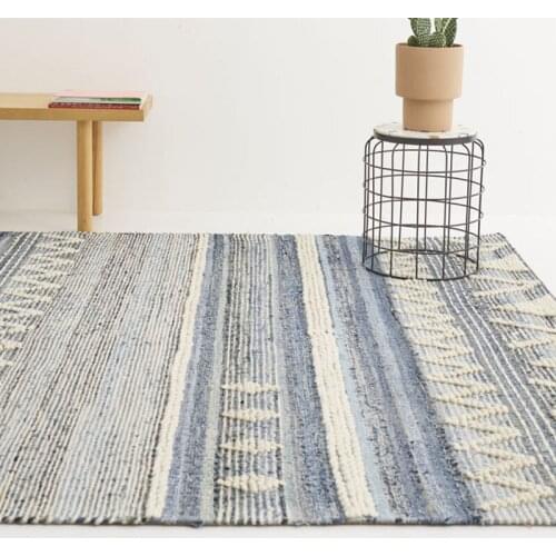 Denim Wool Hand Woven Carpet Living Room Morocco Area Rug For Bedroom Bedside Home Rugs Table Carpet Mat Decor Coffee