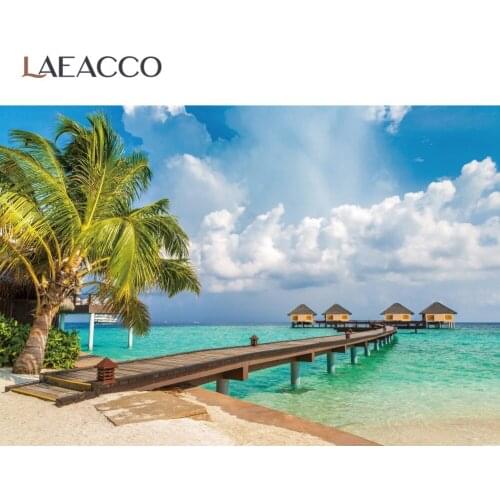 Summer Backgrounds For Photography Seaside Coast Trip Holiday Resort Bridge Blue Sky Cloudy Scenic View Photo Backdrop Photocall