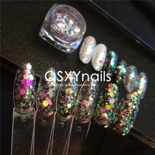 Wholesale Aurora Rainbow Sequins Chunky Glitter Powder Sparkling Chrome Mirror Glitter for Gel Nail Polish Nail Art Manicure