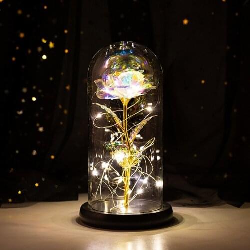 Beauty The Beast Artificial Eternal Rose LED Light In Glass Cover Christmas Home Decor for Mother Valentines Day New Year Gifts