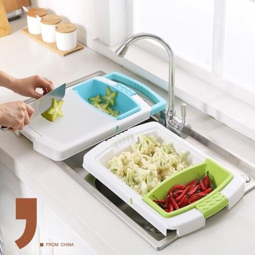 3 in 1 Kitchen Cutting Board Chopping Blocks Fruit Vegetable Washing Storage Basket Kitchen Sink Drain Basket Kitchen Organizer