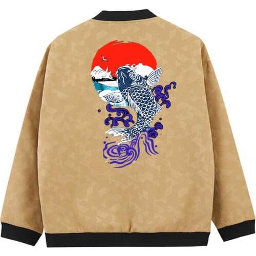 Japanese style Jackets fish Men windbreaker Harajuku Streetwear Casual Baseball Jacket drop shipping homme jackets men clothing
