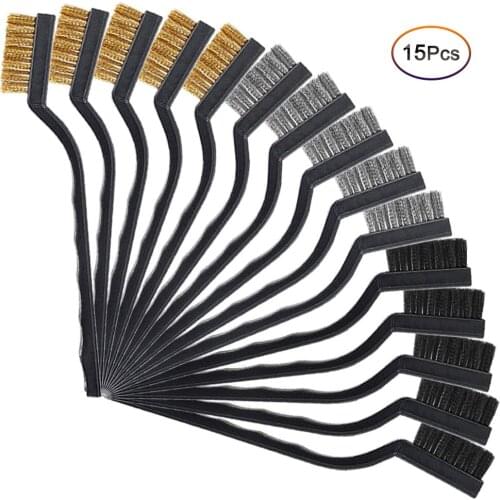 SIMAX3D 15Pcs Mini Wire Brass Brush 170mm Micro Steel Brass Rust Remover Paint Remove Metal Scrubbing Polishing Burring Brush