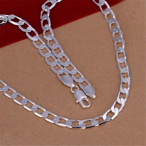 Mens 8MM flat nice noble women men chain charm silver color hot sale gift Necklace Fashion Jewelry N034
