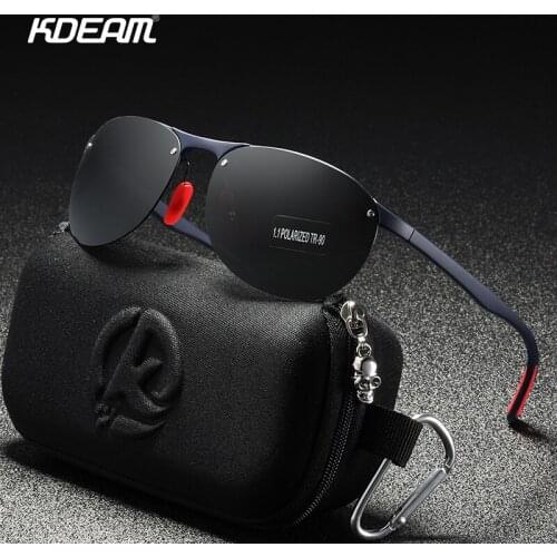 KDEAM TR90 Material Frame Mens Sunglasses Polarized Rimless Oval Sun Glasses Polarization Lens Soft Rubber Foot Cover KD980