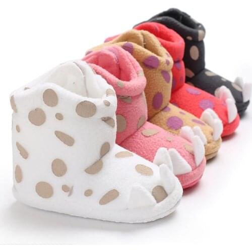 Soft Coral Fleece Winter Baby Boots Cute Dot Animal Paws Claws Baby Girl Shoes Infant Shoes Anti-slip Toddler Girls Snow Booties