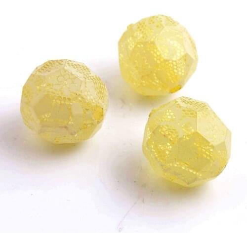 Newest 100pcs/lot 20mm chunky acrylic yellow faceted print white lace Beads,chunky disco beads for Chunky Necklace Jewelry