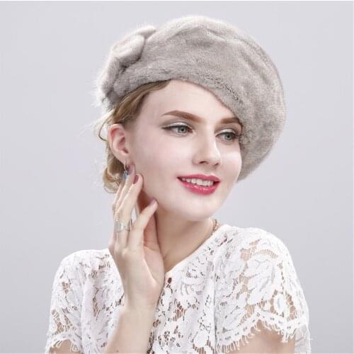 New Winter 2021 Womens Natural Mink Beret A High-end Luxury Hat Stylish Winter
