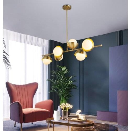 Light luxury copper restaurant chandelier modern minimalist design glass light personality dining table bar living room lamps