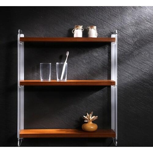 Bathroom Shelves Bath Shower Rack Wood and Glass Corner Shelf Shower Shelf Square Bath Holder Wall Mounted Blot Instering Tpye