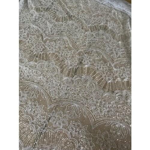 Luxury full beaded embroidered tulle lace fabric with best quality S-66885 french net lace fabric for bridal dress