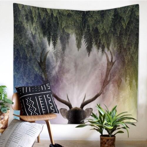 Christmas Deer Tapestry Forest Pattern Wall Hanging Living Room Decor Functional Blanket Picnic Cloth Towel Beach