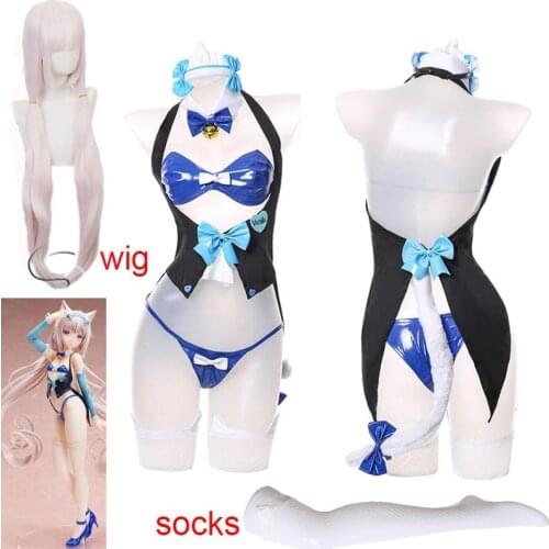 Cute Bunny Girl Faux Leather Material Rabbit Woman Set NEKOPARA Chocola and Vanilla Cosplay Costume Vanilla Maid Dress
