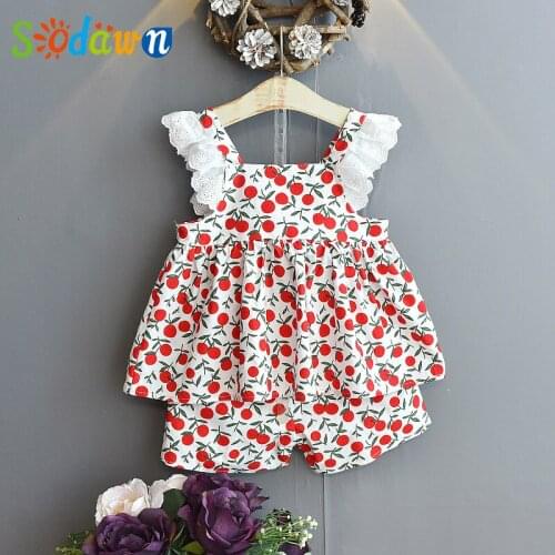 Sodawn Fruit Print Kid Clothes Sleeveless Girls Clothing Summer Clothes Top+Short 2Pcs Clothing Sets Children Clothes 2To8 Year