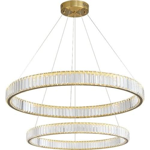 Modern simple crystal chandelier duplex building light luxury designer round staircase living room lamp