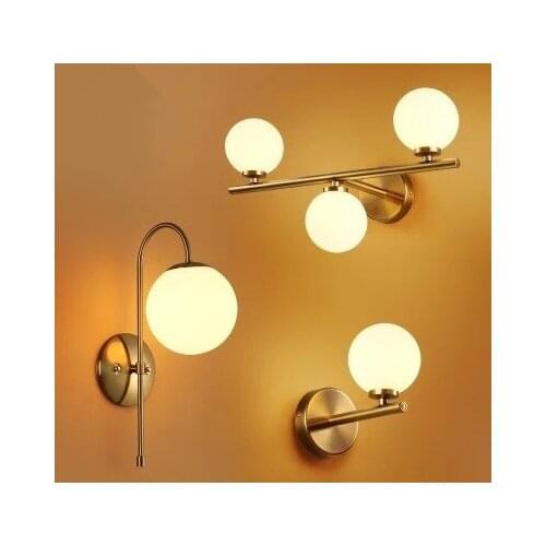 Nordic Modern LED Wall Lamp Glass Ball Bathroom Mirror Beside American Retro Wall Light Sconce Wandlamp Aplique Murale