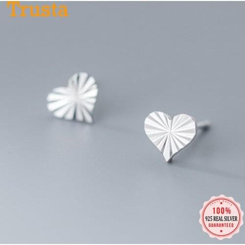 TrustDavis Real 925 Sterling Silver Sweet Romantic Rhombus Heart Triangle Charm Stud Earrings For Women Wedding Jewelry DA2106