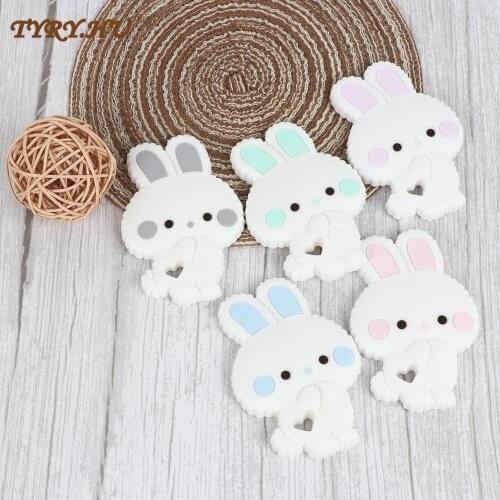 TYRY.HU Cute Baby Teether Food Grade Silicone Animal Catrtoon Bunny Baby Teething Necklace Toys DIY Newborn Gifts Toddler TOYS