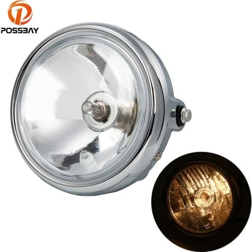 POSSBAY Universal Motorcycle Headlight Lamp Lighting Custom Halogen Bulb For Suzuki Harley Honda CM 125 Cafe Racer Headlamps