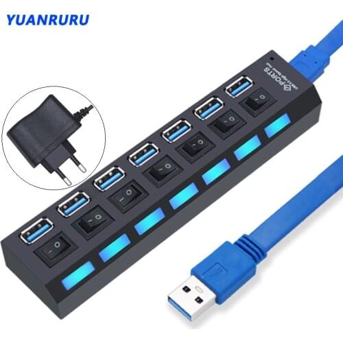 USB 3.0 Hub 2.0 USB Hub Multi USB Splitter USB Multi Hub USB 3 Hub Power Adapter 4 7 Port Hub with Switch Computer Accessories