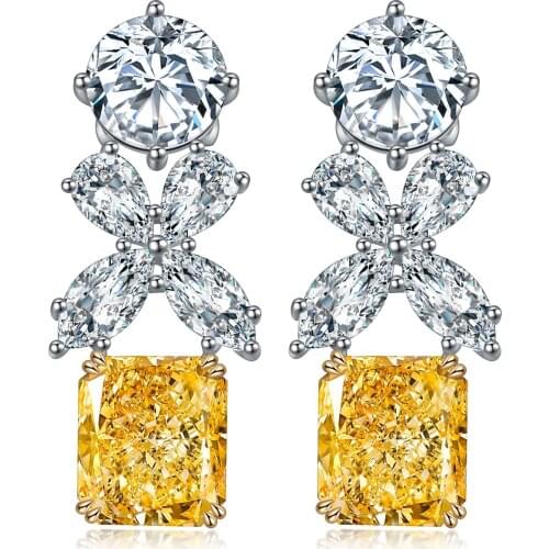 Zhanhao Jewelry 9K Gold 6.0ct/2p Dangle Earrings Simulated Diamond Radiant Shape Fine Jewelry Wholesale Price