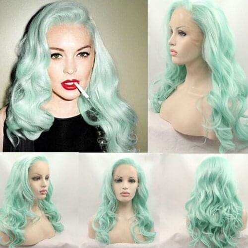 Melody Heat Resistant Fiber Hair Mermaid Green blue color Mix Color Synthetic Lace Front Wig for Women Hair Replacement Wig