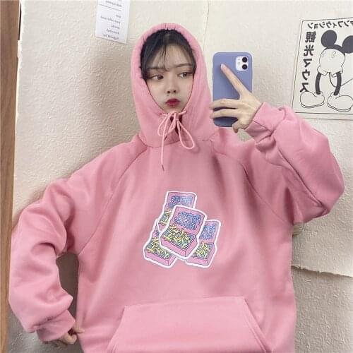 Female Korean Kawaii Cute Loose Cartoon Hooded Sweatshirt Womens Sweatshirts Japanese Harajuku Ulzzang Clothing For Women