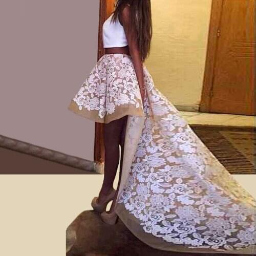 Vestido de Festa 2 Pieces High Low Prom gown Lace Champagne Party Sexy Vestidos Robe de Soiree 2018 mother of the bride dresses