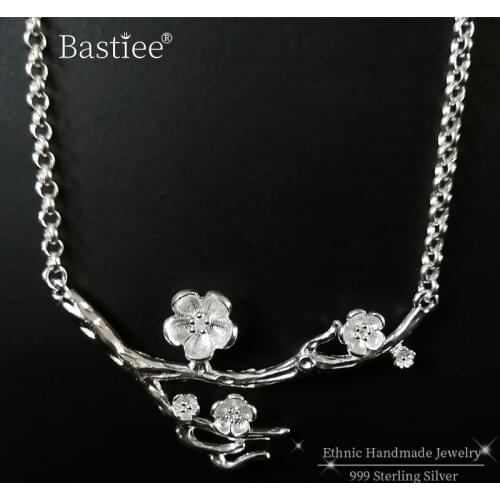 Flower Dendy 999 Sterling Silver Pendant Necklace Women Choker Chain Necklace Handmade Luxury Jewelry Boho Ethnic Miao Silver