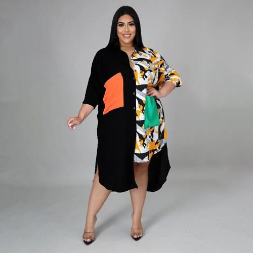 Leopard Color Block Patchwork Blouse Shirt Dress Women Turn Down Collar Full Sleeve Straight Dress Autumn Buttons Pocket Dress