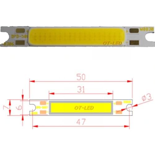 10pcs/lot Warm Natural Cool White 3W 5W 50x7mm COB LED Strip Chip On Board Light Source For Wall Table Lamps DC 9V 11V LED