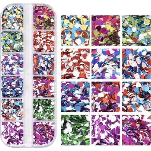 12 Grids/box Mixed color heart Nail Art Glitter Flake Natural Sparkly Sequins summer 3D Decal Decorations Nails Accessories