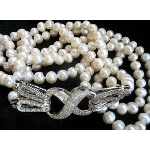 2rows freshwater pearl white near round 7-8mm necklace 23-25inch FPPJ wholesale beads nature