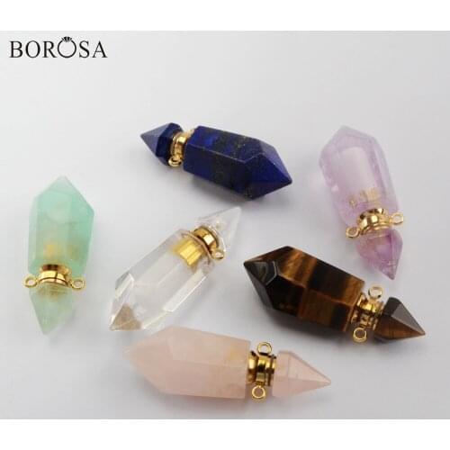 3PCS Natural Stones Pendant Hexagon Amethysts Lapis Perfume Bottle Pendant Connectors Women Diffuser Necklace Pendant G1942