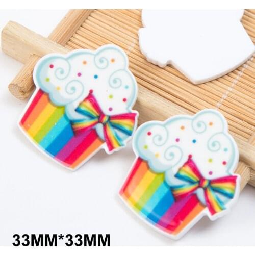50pcs 33*33MM Rainbow Cupcake Flatback Resin Hairbow Ice Cream Planar Resin Cabochon DIY Craft Embellishments Scrapbooking FR200