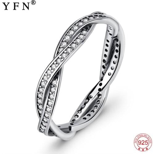 YFN Brand Pure 925 Sterling Silver CZ Crystal Braided Pave Twist Of Fate Stackable Ring For Women Fashion Jewelry Party Rings