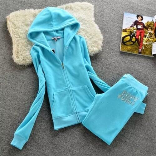 Juicy Lovers Brand Women Sporting Suits Shining crystal Velvet Casual sport Women Tracksuits Hooded Collar Sportswear suit