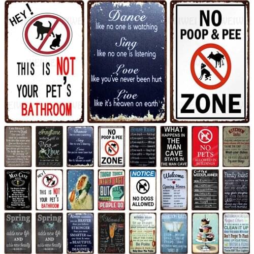 Family Rules Decoration Sign Retro Advertising Sense Iron Sheet Decoration Sign Bathroom Garden Warning Sign Metal