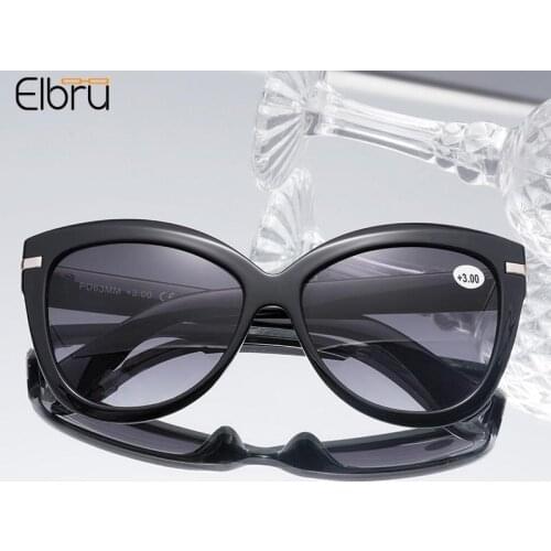 Elbru Vintage Cat Eye Bifocals Sunglasses Reading Glasses Brown Clear Lens Sunshades Fashion Presbyopic Eyeglasses For Man Women