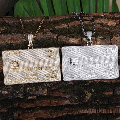 GUCY Fashion Credit Card Pendant Necklace With Tennis Chain Gold Color Cubic Zircon Mens Hip Hop Jewelry Gifts