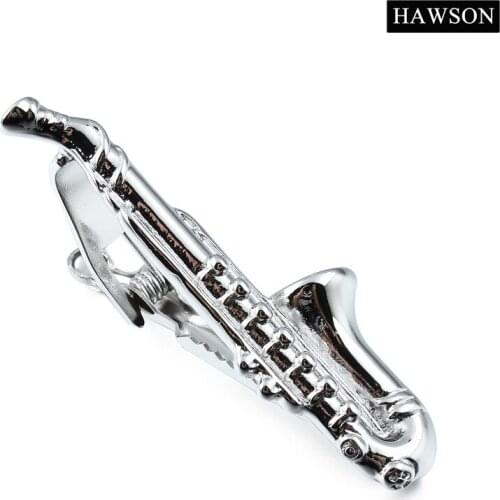 HAWSON Musical Sax Tie Bar for Mens Suit Clasp Clip Business Wedding Tie Clip Pin with Box