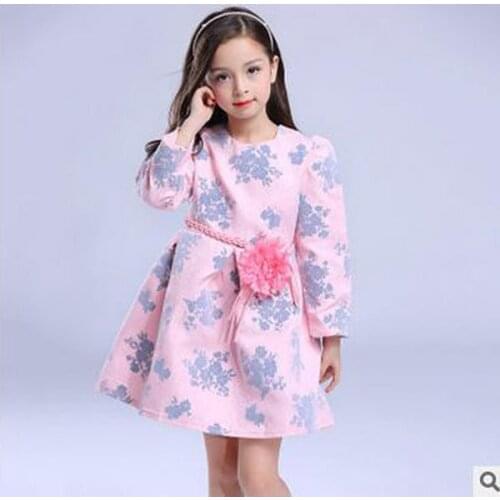 And the United States the new cotton dresses of the girls Printed long sleeve belt flower childrens princess dress