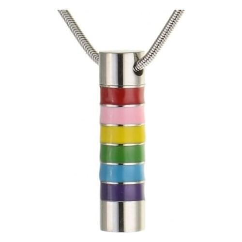 JJ001 Colorful Enamel Band Cylinder Memorial Urn Necklace For Gay Stainless Steel Tube Cremation Jewelry Pendant Hold Ashes